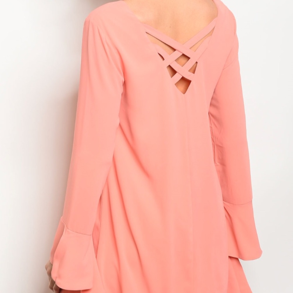 JUST IN BEAUTIFUL CORAL DRESS WITH V CUTOUT